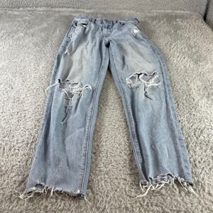 American Eagle Curvy Mom Jeans Size 2‎ Short Ripped Distressed Denim